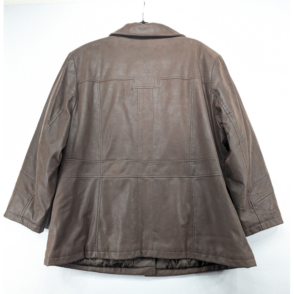 Giacca Brown Faux Leather Button Front Jacket Womens‎ 2X Quilted Lining - Picture 2 of 9